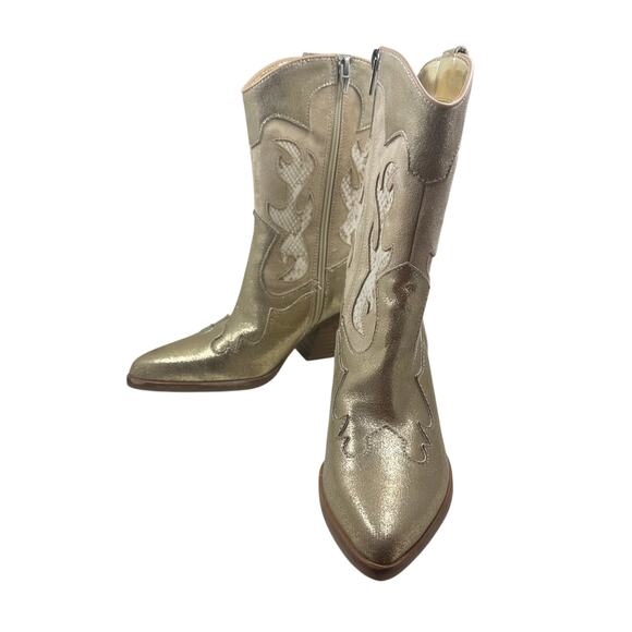 Dolce Vita Shoes - Dolce Vita Lunar Cowboy Boot – Size 6.5 – Gold Metallic Snake Print – NWOB